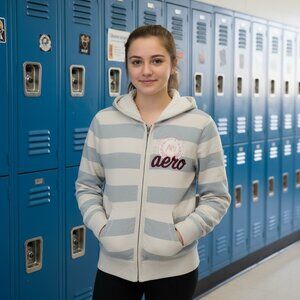 Vintage   Aeropostale Zip up Fuzzy Inside Long Sleeve Hoodie Thrashed Size Large